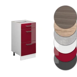 Vicco Meuble cuisine Rouge brillant 40cm avec tiroirs, sans PT