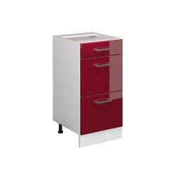 Vicco Meuble cuisine Rouge brillant 40cm avec tiroirs, sans PT