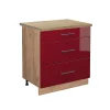 Vicco Meuble cuisine Rouge bordeaux Haute brillance 80cm avec 3 tiroirs, PT Chêne