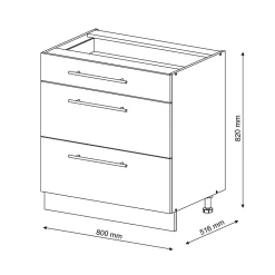 Vicco Meuble cuisine Rouge bordeaux Haute brillance 80cm avec 3 tiroirs, PT Chêne