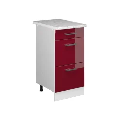 Vicco Meuble cuisine Rouge brillant 40cm avec tiroirs, PT Marbre