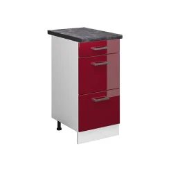 Vicco Meuble cuisine Rouge brillant 40cm avec tiroirs, PT Anthracite