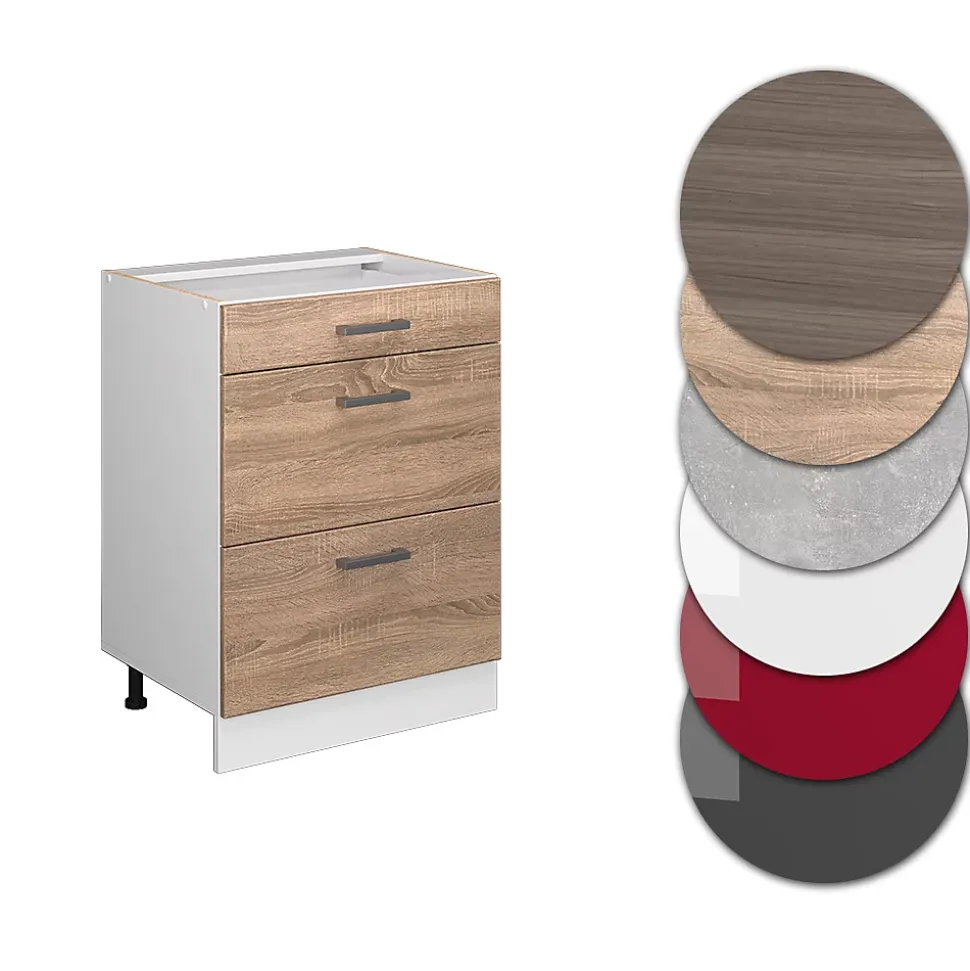 Vicco Meuble cuisine Sonoma 60cm avec tiroirs, sans PT