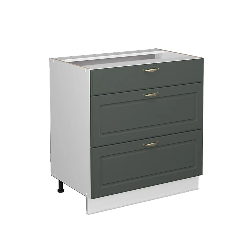 Vicco Meuble cuisine Vert Or Campagne 80cm avec 3 tiroirs, sans PT