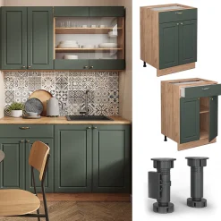 Vicco Meuble cuisine Vert Or Campagne 60cm avec tiroir, sans PT
