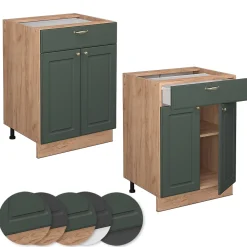 Vicco Meuble cuisine Vert Or Campagne 60cm avec tiroir, sans PT