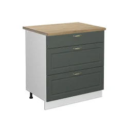 Vicco Meuble cuisine Vert Or Campagne 80cm avec 3 tiroirs, PT Chêne