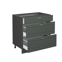 Vicco Meuble cuisine Vert Or Campagne 80cm avec 3 tiroirs, sans PT