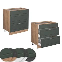 Vicco Meuble cuisine Vert Or Campagne 80cm avec 3 tiroirs, sans PT