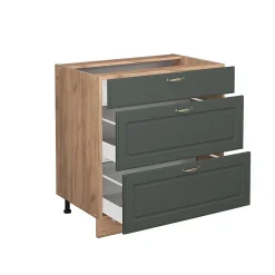 Vicco Meuble cuisine Vert Or Campagne 80cm avec 3 tiroirs, sans PT