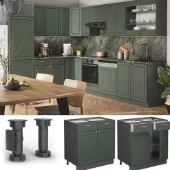 Vicco Meuble cuisine Vert Or Campagne 80cm , PT Chêne