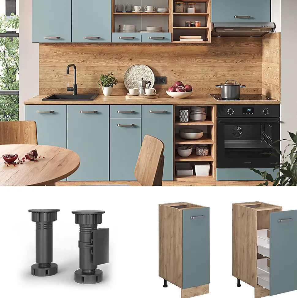 Vicco Meuble de cuisine Bleu-gris 30cm PT Marbre