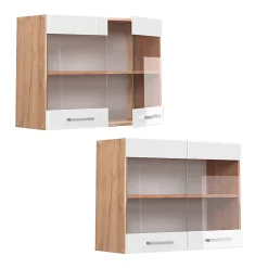 Vicco Meuble de cuisine haut vitré Blanc Haute brillance 80cm