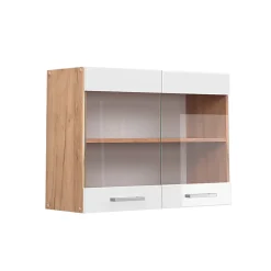 Vicco Meuble de cuisine haut vitré Blanc Haute brillance 80cm