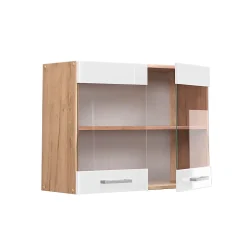 Vicco Meuble de cuisine haut vitré Blanc Haute brillance 80cm