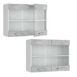 Vicco Meuble de cuisine haut vitré Béton 80cm