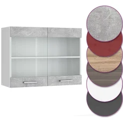 Vicco Meuble de cuisine haut vitré Béton 80cm