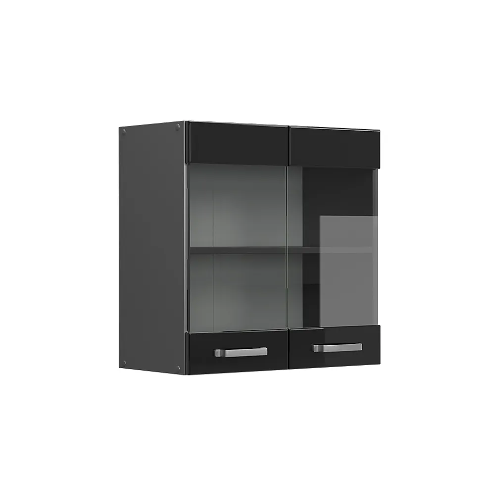 Vicco Meuble de cuisine haut vitré Noir Haute brillance 60cm