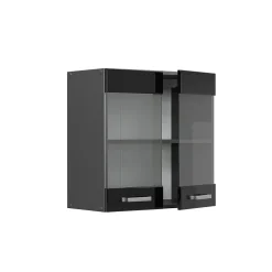Vicco Meuble de cuisine haut vitré Noir Haute brillance 60cm