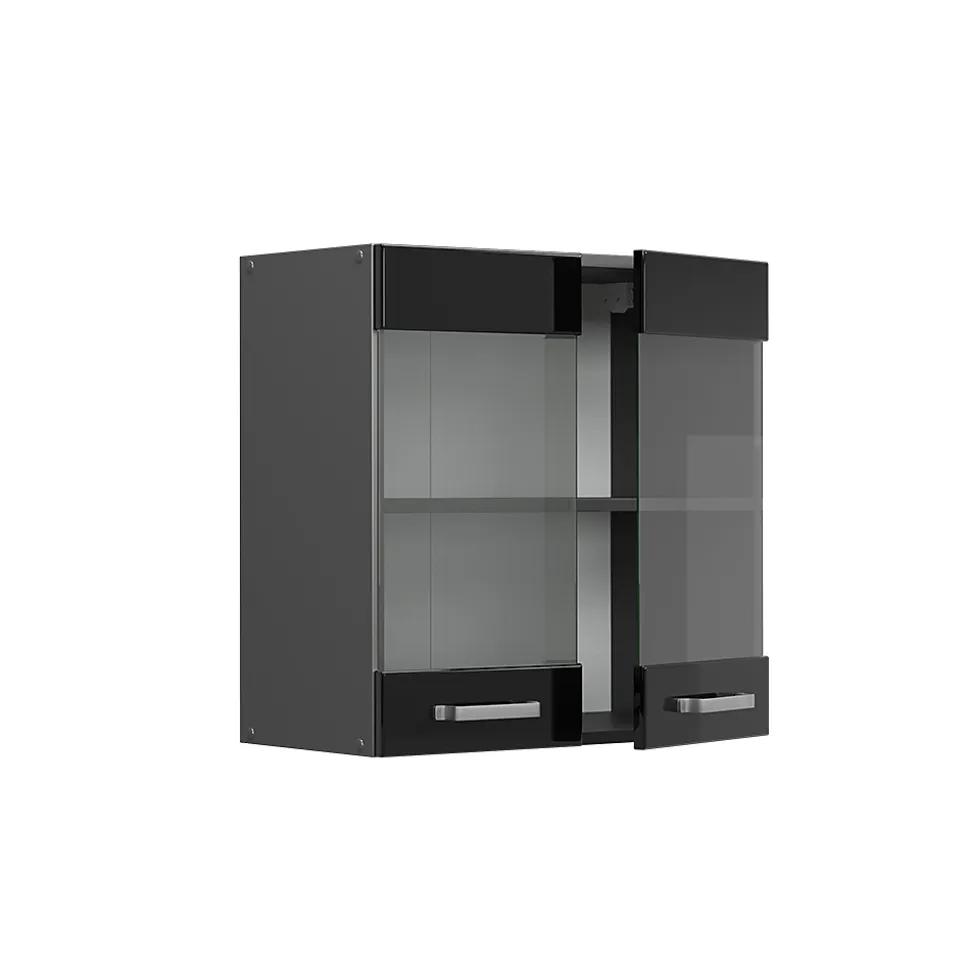 Vicco Meuble de cuisine haut vitré Noir Haute brillance 60cm