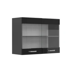Vicco Meuble de cuisine haut vitré Noir Haute brillance 80cm