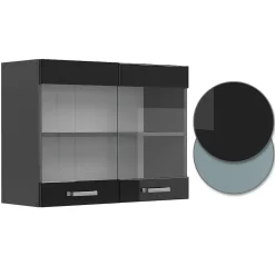 Vicco Meuble de cuisine haut vitré Noir Haute brillance 80cm