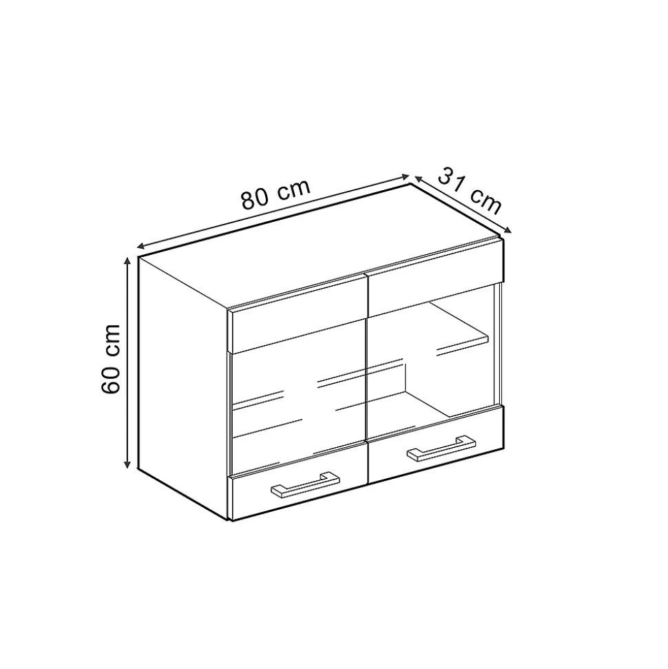 Vicco Meuble de cuisine haut vitré Noir Haute brillance 80cm