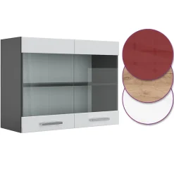 Vicco Meuble de cuisine haut vitré Blanc Haute brillance 80cm