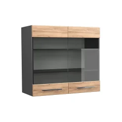 Vicco Meuble de cuisine haut vitré Chêne de force doré 80cm