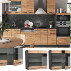 Vicco Meuble de cuisine haut vitré Chêne de force doré 80cm