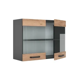 Vicco Meuble de cuisine haut vitré Chêne de force doré 80cm