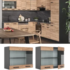 Vicco Meuble de cuisine haut vitré Chêne de force doré 80cm