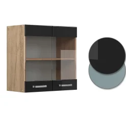 Vicco Meuble de cuisine haut vitré Noir Haute brillance 60cm