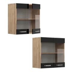 Vicco Meuble de cuisine haut vitré Noir Haute brillance 60cm