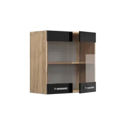 Vicco Meuble de cuisine haut vitré Noir Haute brillance 60cm