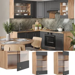 Vicco Meuble de cuisine haut vitré Anthracite-or 40cm