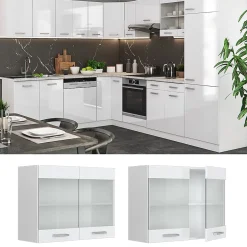 Vicco Meuble de cuisine haut vitré Blanc Haute brillance 80cm