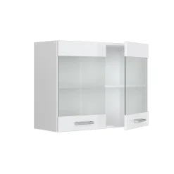 Vicco Meuble de cuisine haut vitré Blanc Haute brillance 80cm