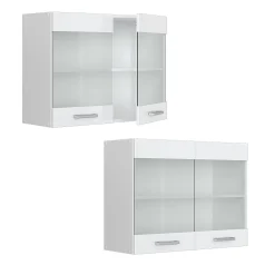 Vicco Meuble de cuisine haut vitré Blanc Haute brillance 80cm