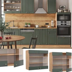 Vicco Meuble de cuisine haut vitré Vert Or Campagne 80cm