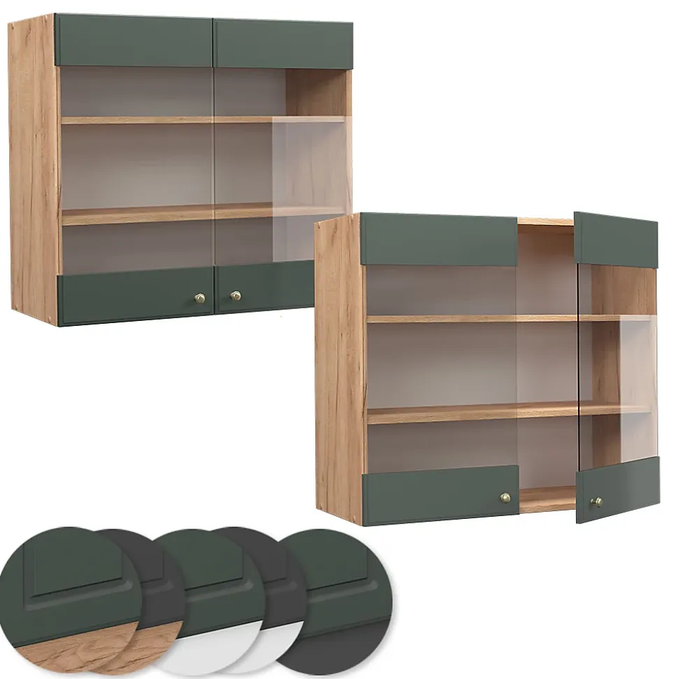 Vicco Meuble de cuisine haut vitré Vert Or Campagne 80cm