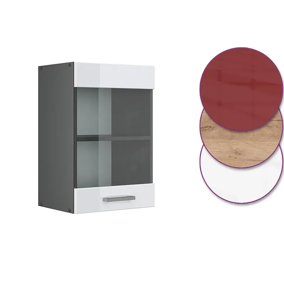 Vicco Meuble de cuisine haut vitré Blanc Haute brillance 40cm