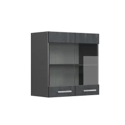 Vicco Meuble de cuisine haut vitré Béton noir 60cm