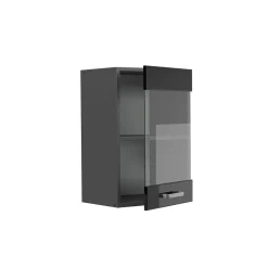 Vicco Meuble de cuisine haut vitré Noir Haute brillance 40cm