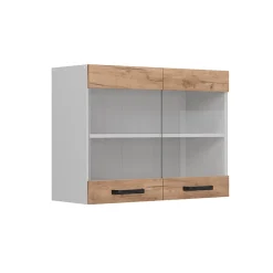 Vicco Meuble de cuisine haut vitré Chêne de force doré 80cm