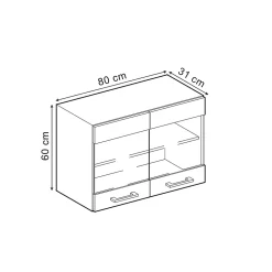 Vicco Meuble de cuisine haut vitré Chêne de force doré 80cm