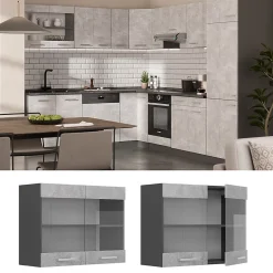Vicco Meuble de cuisine haut vitré Béton 80cm