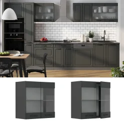 Vicco Meuble de cuisine haut vitré Anthracite campagne 60cm