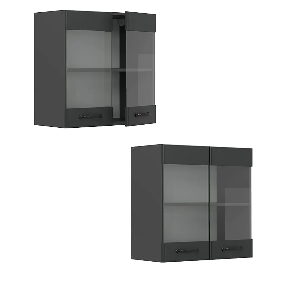 Vicco Meuble de cuisine haut vitré Anthracite campagne 60cm