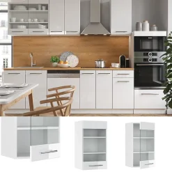 Vicco Meuble de cuisine haut vitré Blanc Haute brillance 40cm